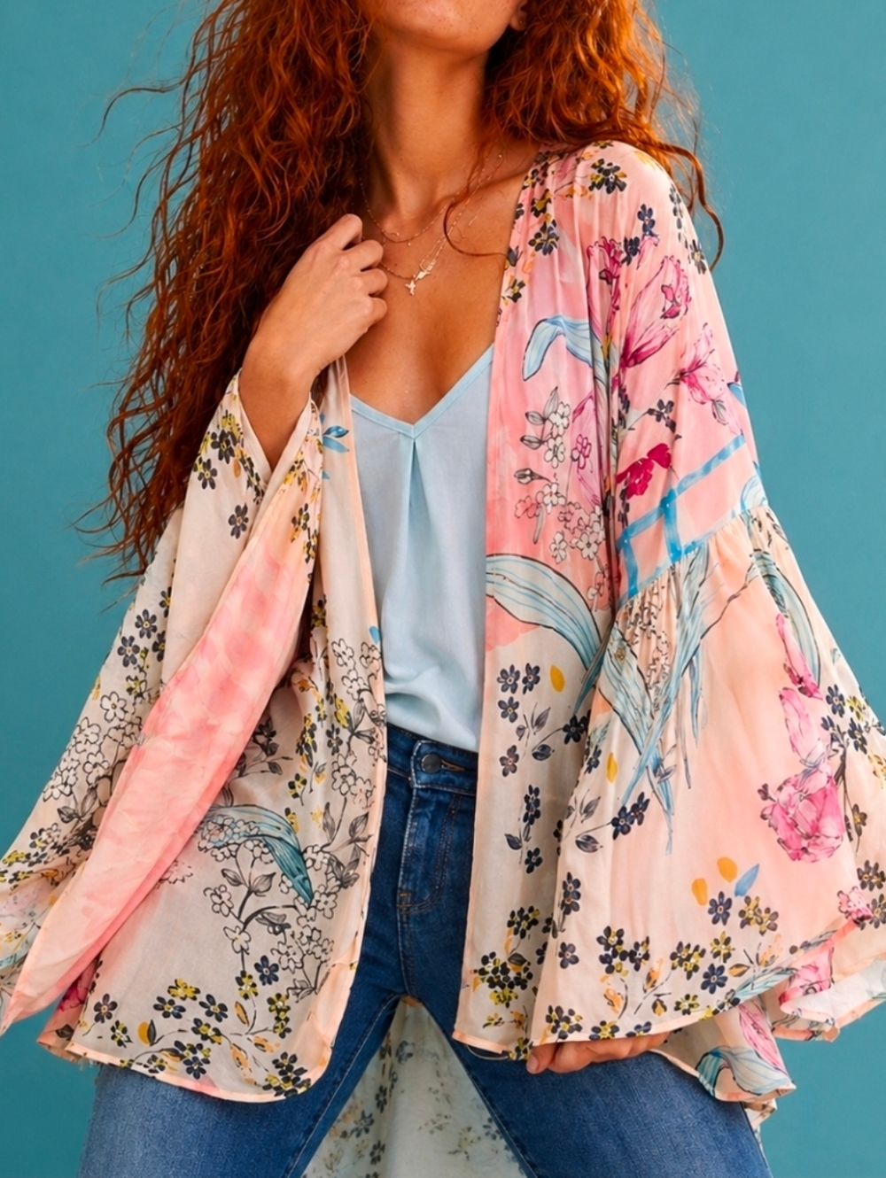 Anthropologie Jordin Floral Kimono Flutter Sleeves Pink One Size $180 *Soldout*